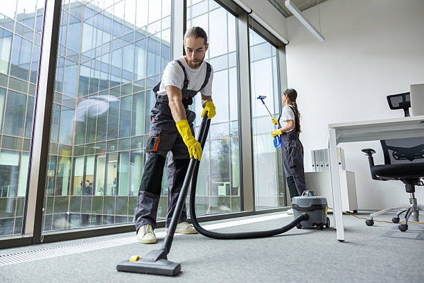 Professional office cleaning team at work
